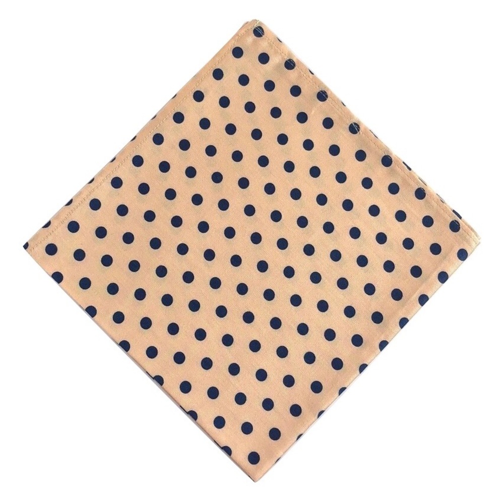 Gold w/ Navy Polka Dot Pocket Square Handkerchief